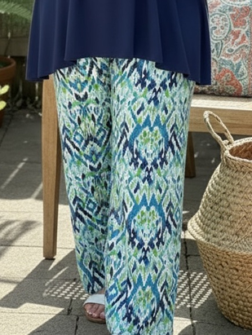 NWT Soft Surroundings Blue, Green & White Wide Leg Pants Size 2X